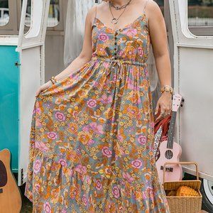 Drawstring Ruffle Hem Maxi Dress